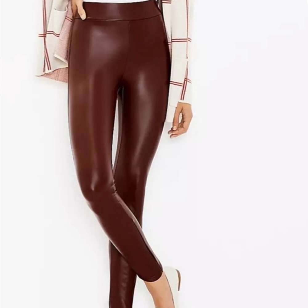 LOFT Dark maroon Faux Leather Leggings